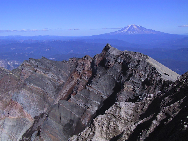 Crater Rim Of Mount Saint Helens And Mount Adams